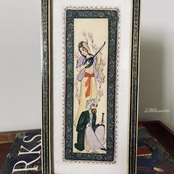 Vintage Oriental  Marquetry Painting in Decorative Inlaid Frame | Home Decor | Art