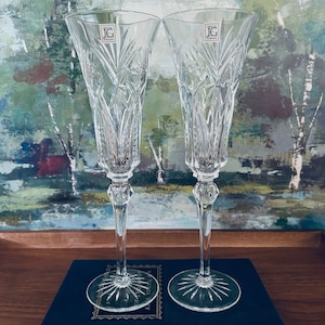 Set of 2 Fluted Champagne Vincennes by Cristal D'Arques-Durand Blown Glass Made in France