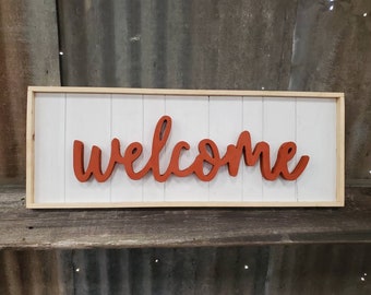 Homemade Welcome Sign | Concrete Letters on Custom, Hand Made Wood Frame