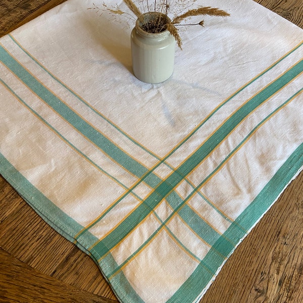 Vintage tablecloth/ vintage cotton tablecloth/ rustic tablecloth/ cheesecloth tablecloth/ autumnal tablecloth/ green tablecloth