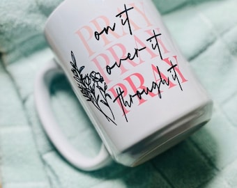 But first pray Coffee Mug | Psalm 55:17 Scripture Coffee Mug | Christian Mug | Bible Verse Mug | Positive Coffee Mug | Bible Study Gift