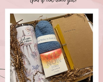 Care Package For Her: Tumbler, Tea, Socks & Notebook Gift Box