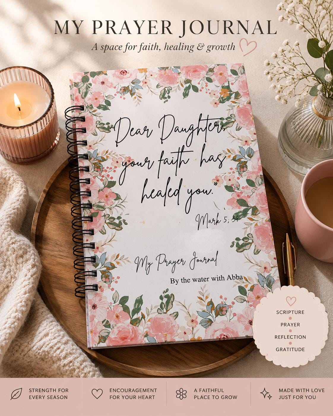 Prayer Journal for Women, Christian Bible Study Journal, Guided Faith & Gratitude Journal, Devotional Notebook, Christian Gift for Women