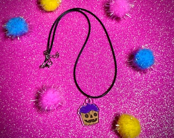 Corded halloween Jack o lantern cupcake necklace acrylic charm