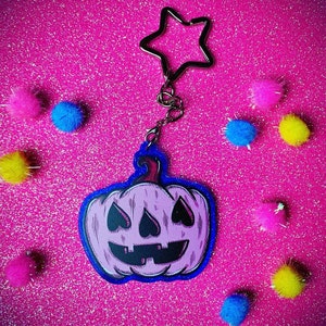 Pink pumpkin Jack o lantern keychain