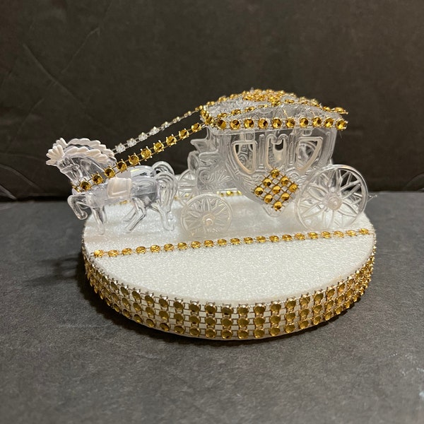 Cinderella carriage  wedding  quince sweet 16  party favor cake topper top open