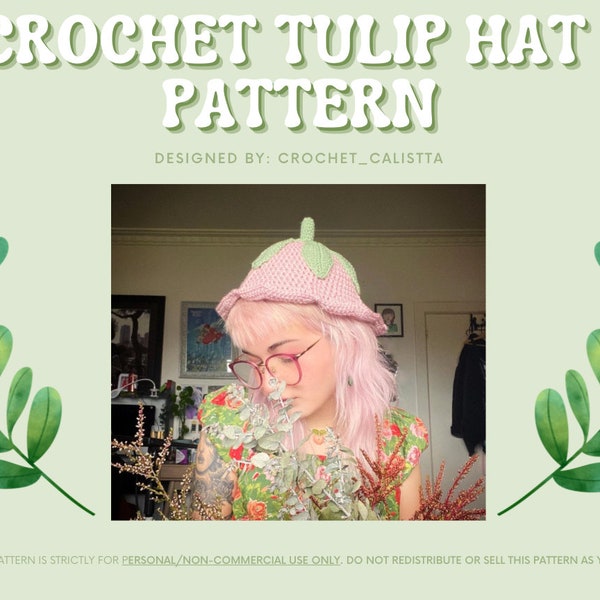 MOTIF AU CROCHET - Chapeau tulipe au crochet avec fleurs