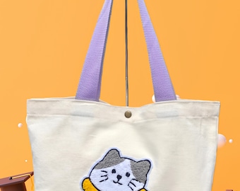 Hand-Embroidered Canvas Tote — Chenille Towel Stitch Design, Carefully Crafted with a Personal Healing Story