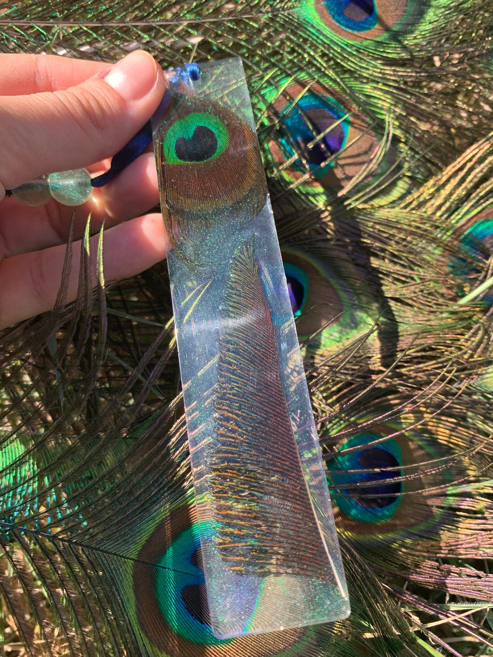Bookmark peacock feathers in resin Etsy