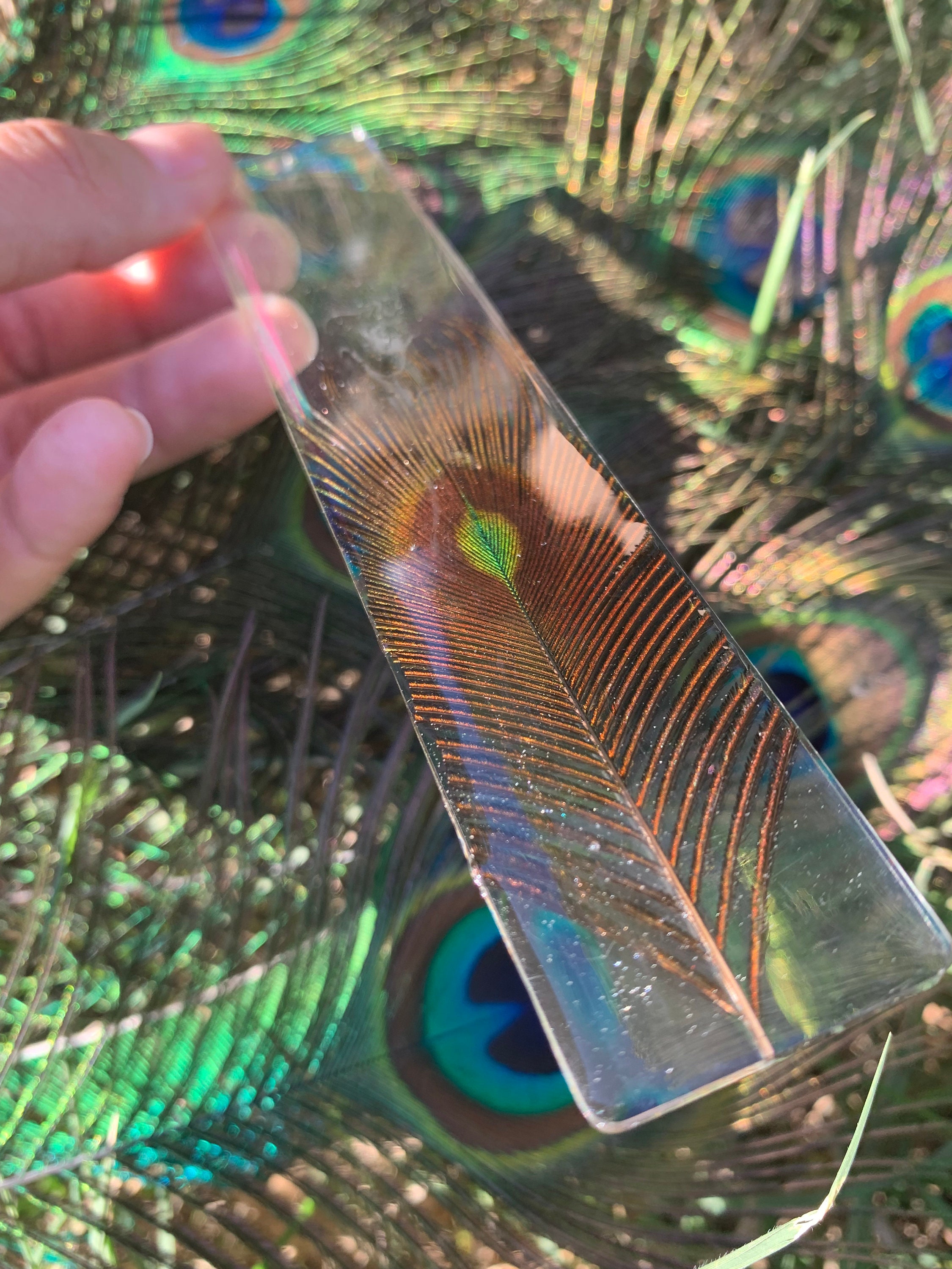 Bookmark peacock feathers in resin Etsy