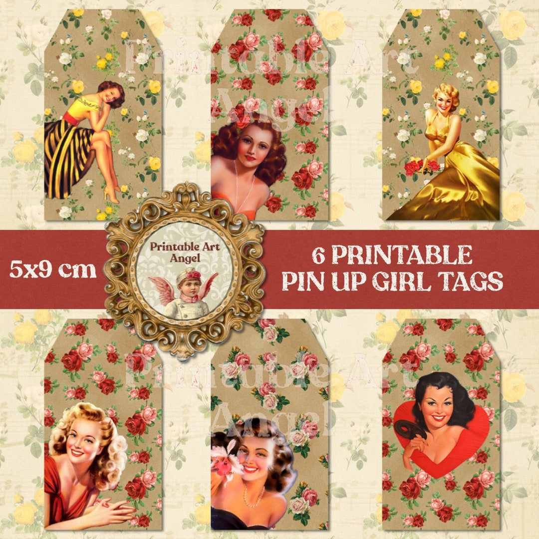 Vintage Printable Pin up Girls Tags, Set of 6 Hang Tags, Journal Tags ...