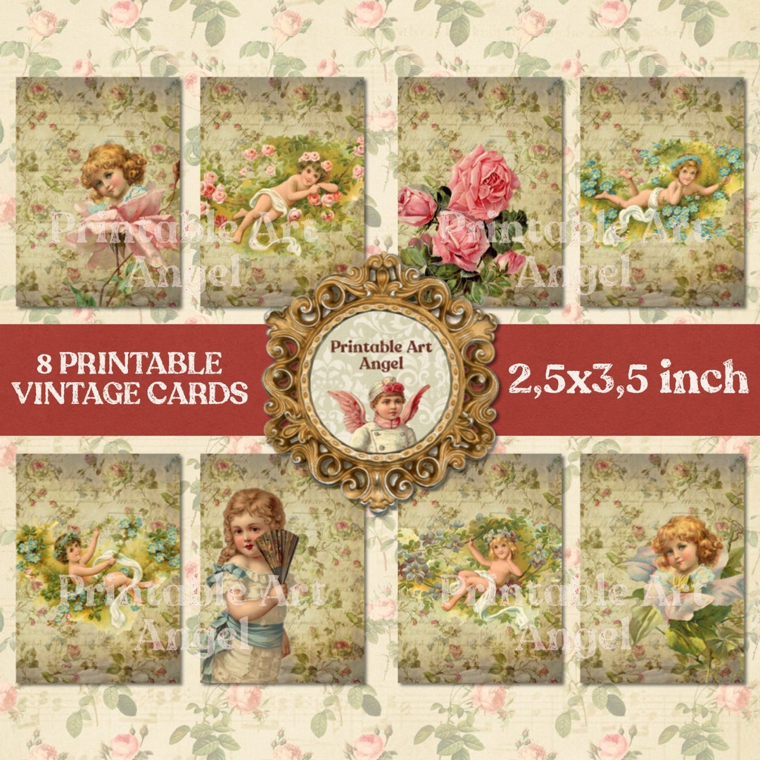 Printable Vintage Cards With Cupids, Pink Roses, Victorian Girls ...
