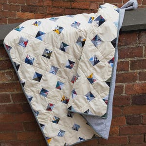 Tiny tile quilt blanket made from a loved one&#39;s clothing