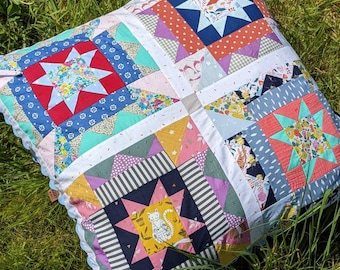 Boho star patchwork floor pillow cushion - decorative patchwork cushion perfect for boho home decor.