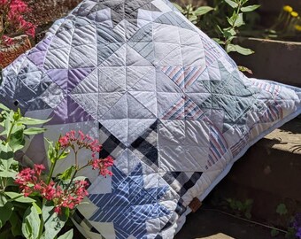Keepsake memory cushion pillow - made from a loved one's clothing in a double star patchwork pattern can add a message in remberance