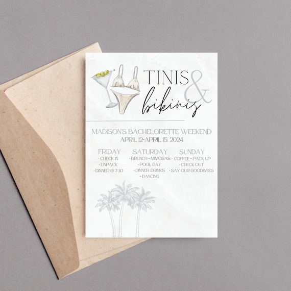 Tinis & Bikinis Bachelorette Itinerary Digital Download [Editable]