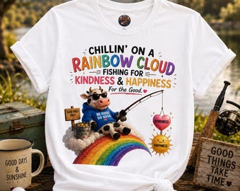 Chillin' on a Rainbow Cloud T-shirt vissen op vriendelijkheid en geluk