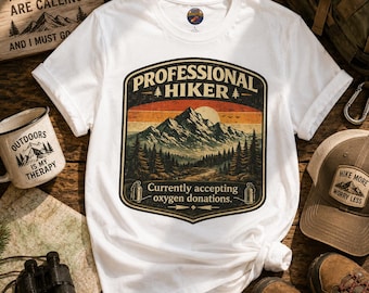 Professioneel wandel-T-shirt | Vintage bergbadge, ontwerp voor buitenkamperen