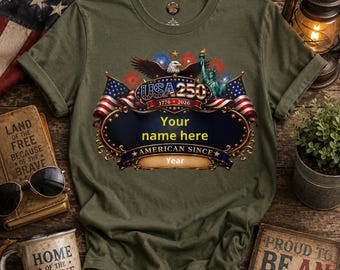 Custom T-shirt met naam VS 250 | Patriottische adelaarvlag 1776-2026