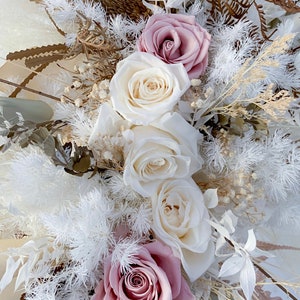 Printable Blush & Ivory Handmade Dried flower arrangement image, Flowers made by MollyRose Wildfleurs.