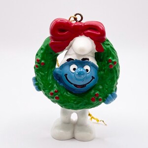 Vintage Christmas Wreath Smurf Ornament Made by Peyo Schleich