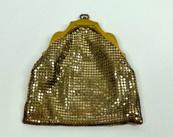 Vintage Mini Gold Mesh Clutch or Coin Purse by Whiting And Davis Co, 1920s.
