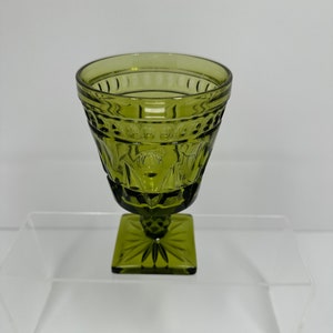 Vintage Glass, Indiana Glass, Square Base, Green Glass Goblet.