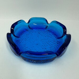 Vintage Blue Glass Ashtray, Flower Shaped by Anchor Hocking