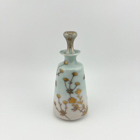 Vintage Perfume Bottles, Ceramic, Blue, Gold Flor… - image 9