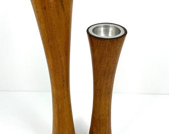 Vintage Teak Candlestick Holder in Mid-Century Modern Design.