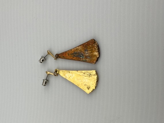 Vintage Earrings, Enamel Triangles, Gold Tone and… - image 3