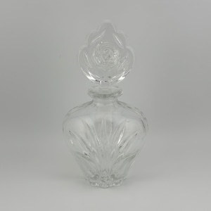 Vintage Perfume Bottle, Clear Glass, Rose Stopper, Crystal Pressed Glass.