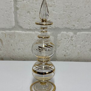 Vintage Perfume Bottle, Clear Glass, Hand Painted, Art Deco, Gilded