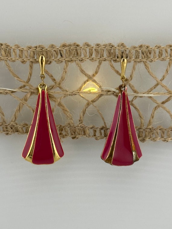 Vintage Earrings, Enamel Triangles, Gold Tone and… - image 2