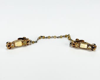Vintage Sweater Clip in Gold Tone with Rhinestones and Faux Peals