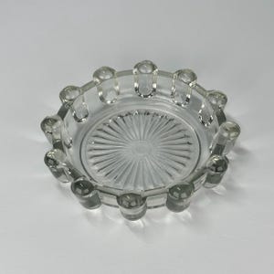 Vintage Glass Ashtray with Bubble Design and Starburst Bottom