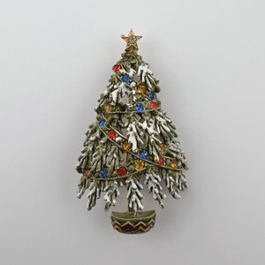Vintage Brooch, Christmas Tree with Rhinestones, Signed Art.