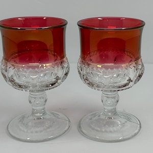 Vintage Red Thumbprint Pattern Glasses by Indiana King&#39;s Crown, set of 2.