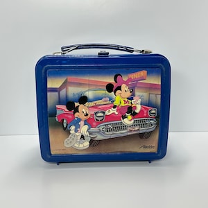 Vintage Lunch Box of Mickey Mouse and Minnie Mouse with Thermos and Made by Aladdin.
