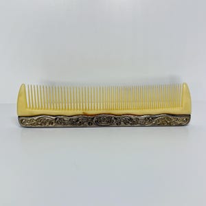 Vintage Comb, Victorian Style 1940s, Celluloid and Silver Plated.