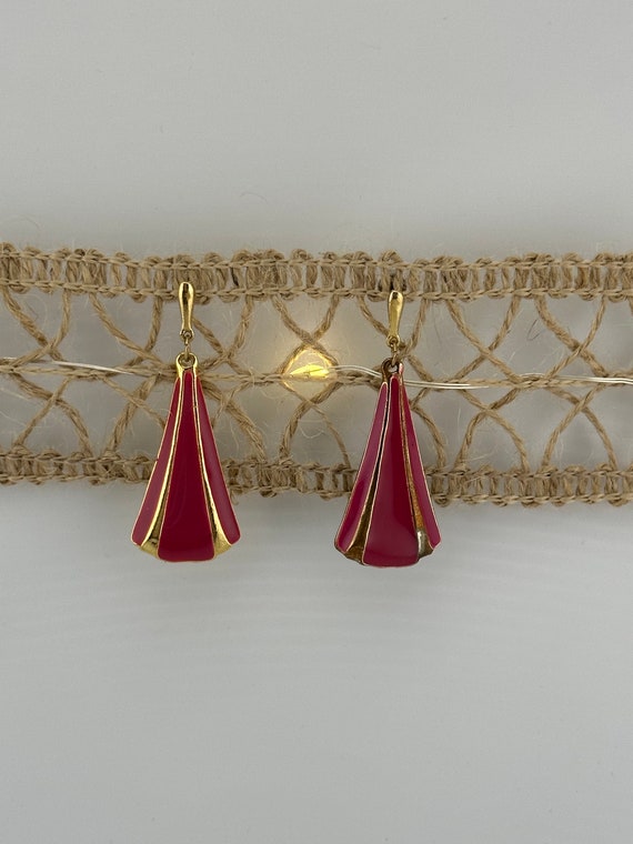Vintage Earrings, Enamel Triangles, Gold Tone and… - image 1