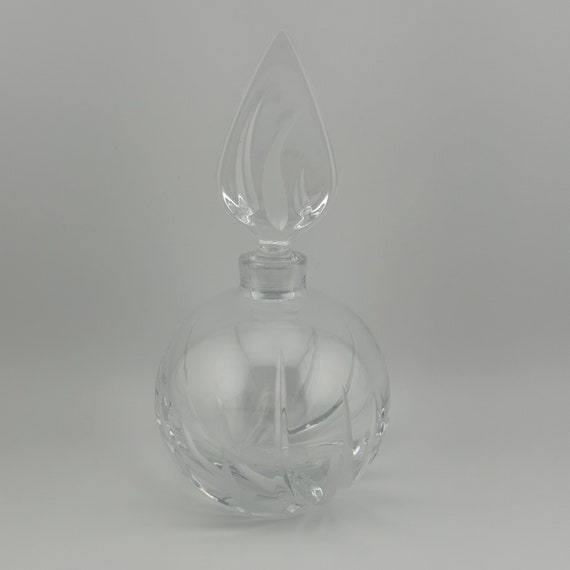 Vintage Perfume Bottle, Clear Glass, Round Crystal Cut Glass.