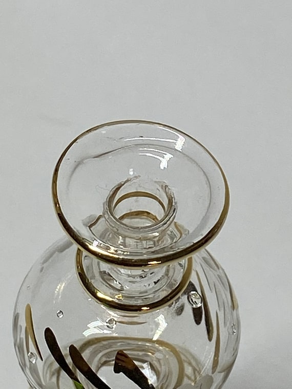 Vintage Perfume Bottle, Clear Glass, Hand Painted… - image 4