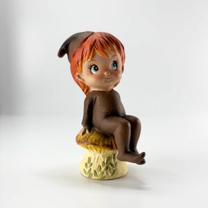 Vintage Figurine of Boy Sitting on Mushroom and Part of the &quot;Little Folks&quot; Collection