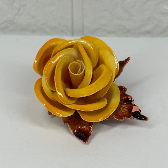 Vintage Flower Brooch, Yellow Rose.