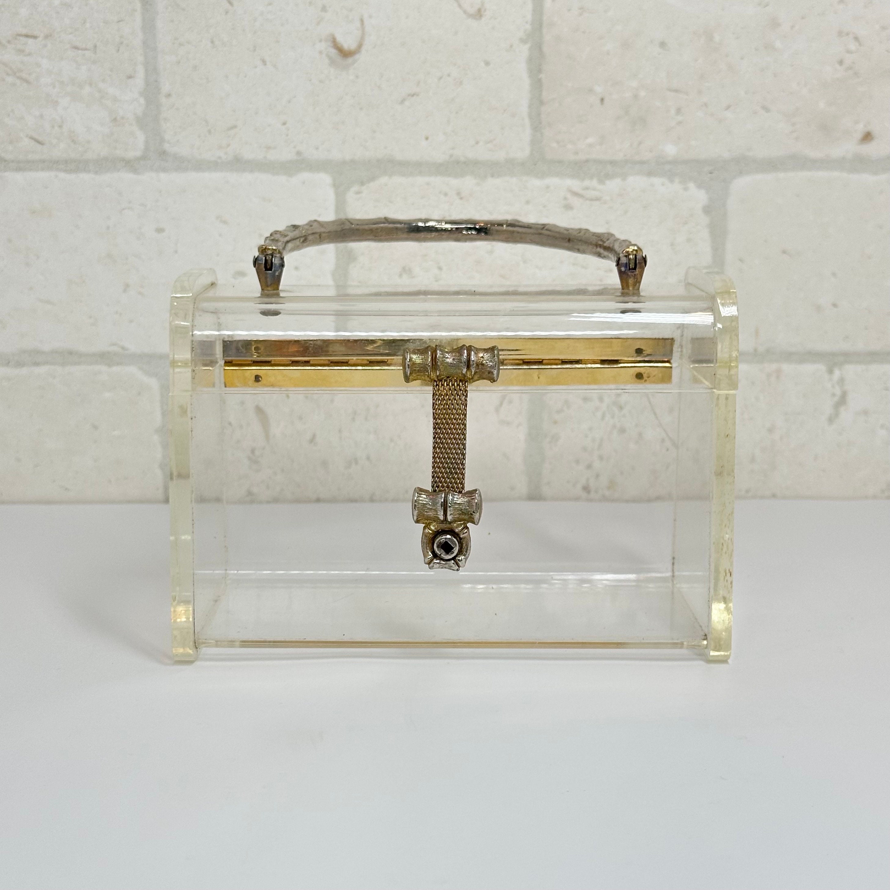 Vintage Mid Century Clear Lucite Handbag With Gold Hardware