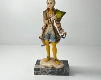 Vintage Figurine of Victorian Man with Sword and Carrara Marble Base by Fontanini