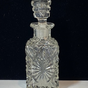 Vintage Mini Perfume Bottle, Clear Cut Glass Starburst Design.