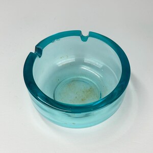 Vintage Ashtray MCM Turquoise Glass with 2 Slots