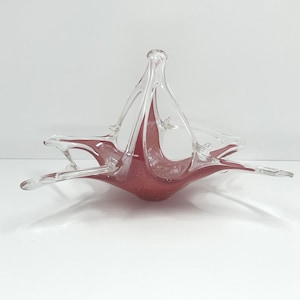 Vintage Art Basket in Hand Blown Pink Murano Glass
